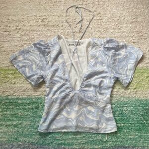 Abercrombie Blue and White V-Neck Blouse